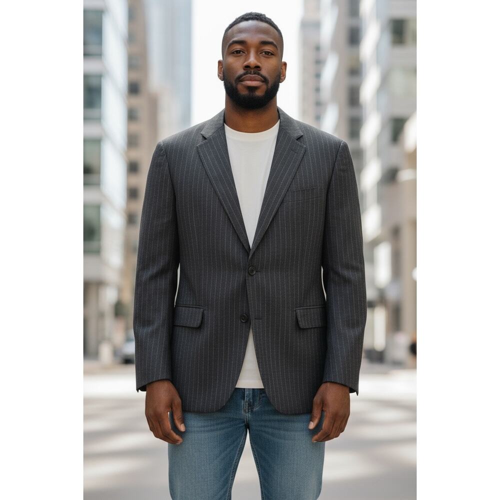 Brooks Brothers Men’s  1818 Regent Gray Pinstripe Wool Blazer 42L